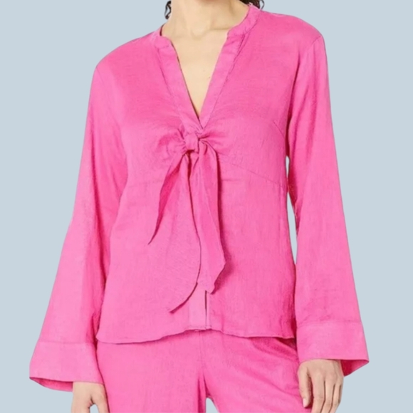 Michael Kors Solid pink long sleeve button up tie blouse retails $110 Nwt - Picture 1 of 8